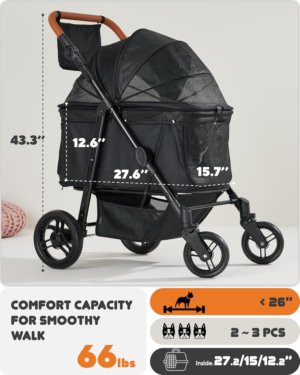 Zoosky Medium Dog Stroller for Large Dogs, Pet Stroller, Up to 66lbs