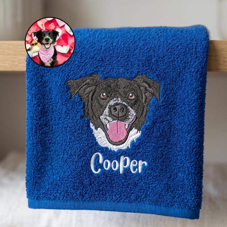 Custom Pet Portrait Embroidered Bath Towel