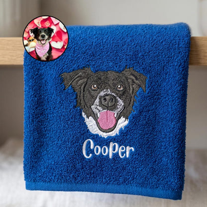Custom Pet Portrait Embroidered Bath Towel