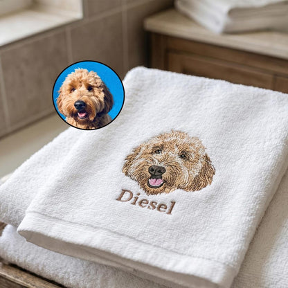 Custom Pet Portrait Embroidered Bath Towel