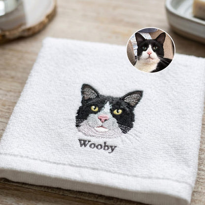 Custom Pet Portrait Embroidered Bath Towel