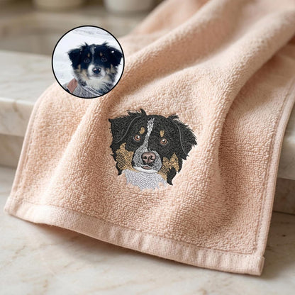 Custom Pet Portrait Embroidered Bath Towel