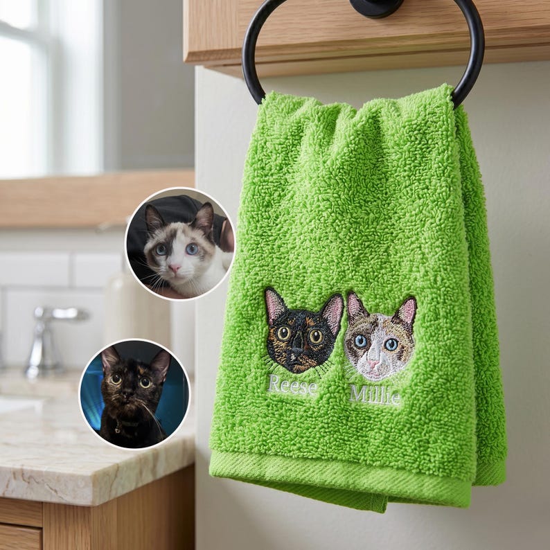 Custom Pet Portrait Embroidered Bath Towel