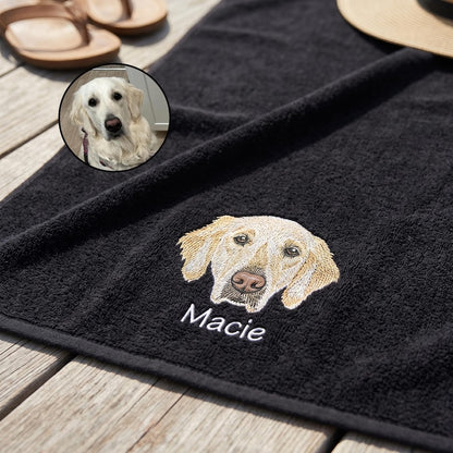 Custom Pet Portrait Embroidered Bath Towel